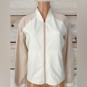 Like new! LULULEMON Neoprene VAR-CITY BOMBER Jacket White Butter Pink Be…